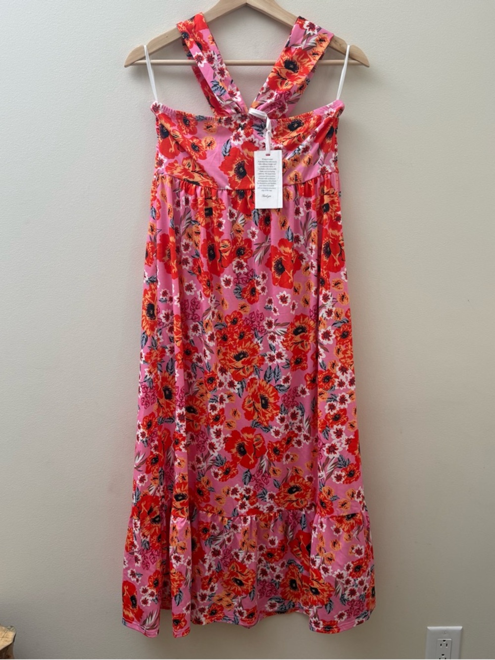 Grace Karin Pink Floral Maxi Dress with Orange Red Blooms - Picture 6 of 8